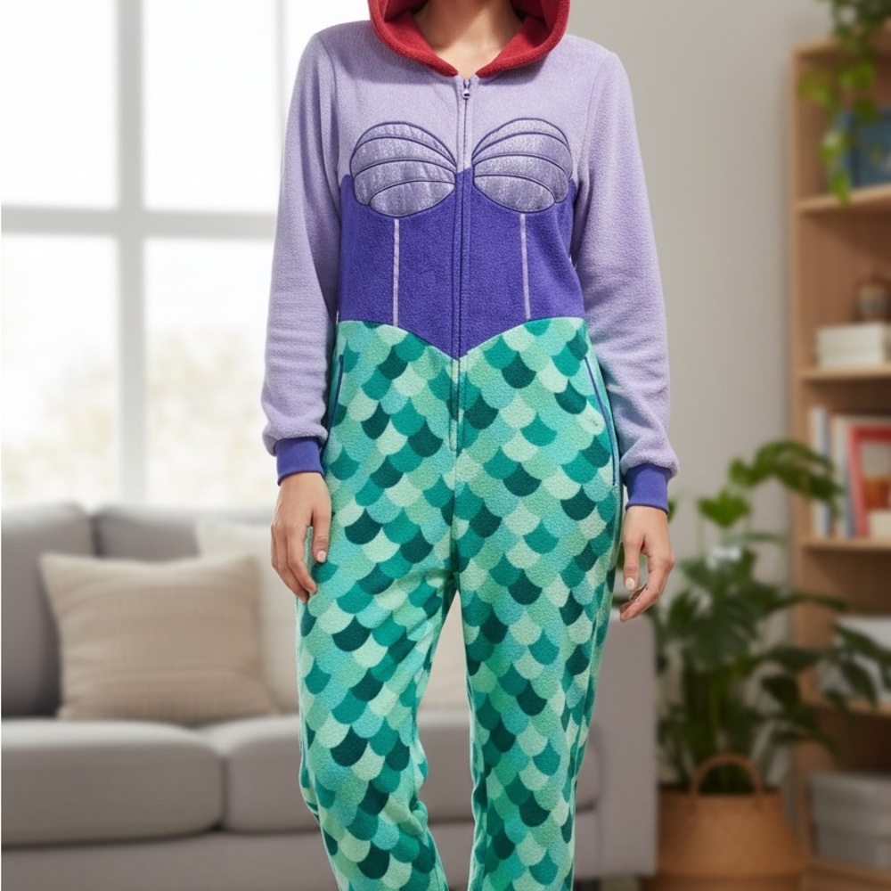 Disney Ariel Little Mermaid Juniors‎ Pajamas Hooded Costume Sz XS Sleepwear